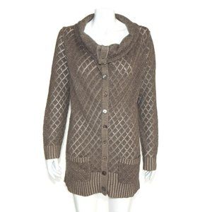 360 CASHMERE Beautiful Taupe Brown Eyelet Long Cardigan Womens Medium - 20301
